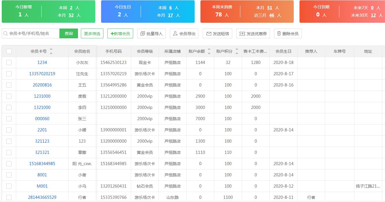 简单的会员管理功能